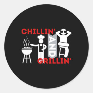 Sticker Rond Détente et grillades - Drôle de barbecue fumoir ba