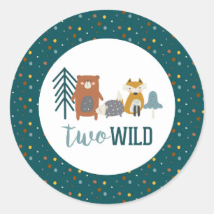 Sticker Rond Deux animaux sauvages du bois Deuxième anniversair