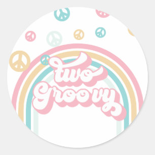 Sticker Rond Deux arc-en-ciel rétro funky d'été