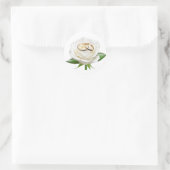 Sticker Rond Deux bagues mariages sur une rose blanche (Sac)