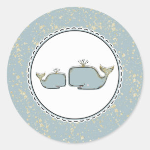Sticker Rond Deux baleines de mer Bleue & Or Boutique Baby Show