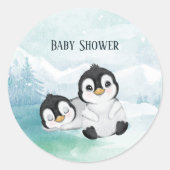 Sticker Rond Deux beaux Baby showers de pingouins (Devant)