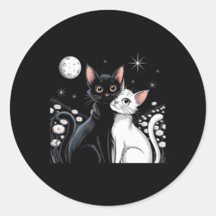 Sticker Rond Deux Chats Couple Lune Amour Étreinte Saint-Valent