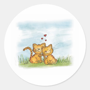 Sticker Rond Deux chats dans l'amour - illustration d'aquarelle