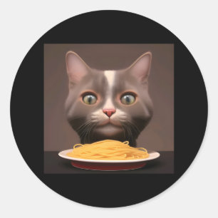 Sticker Rond Deux chats mignons mangeant Spaghetti Vincent Van