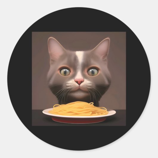 Sticker Rond Deux chats mignons mangeant Spaghetti Vincent Van  (Devant)