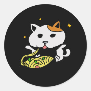 Sticker Rond Deux chats mignons mangeant Spaghetti Vincent Van