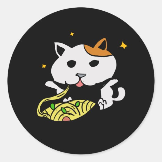 Sticker Rond Deux chats mignons mangeant Spaghetti Vincent Van (Devant)