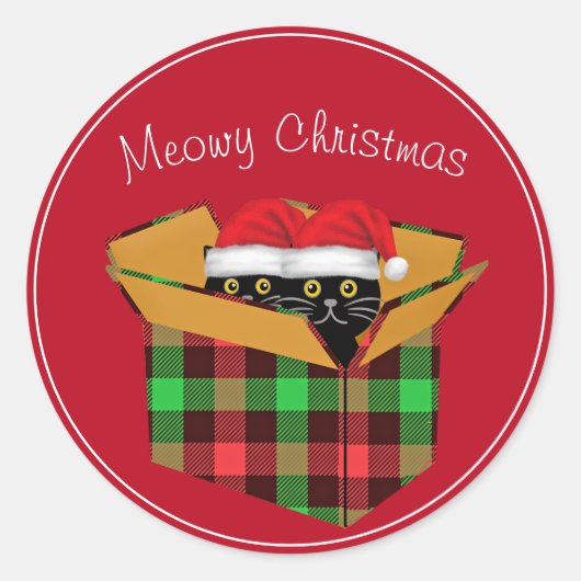 Sticker Rond Deux Chats Noirs Mignons En Boîte Noël Meowowy (Devant)