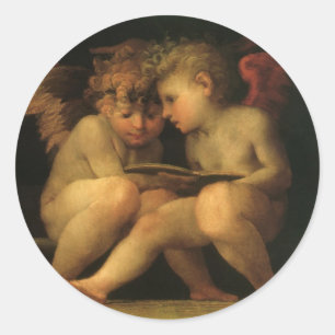 Sticker Rond Deux Cherubs Lecture par Rosso Fiorentino, Angels