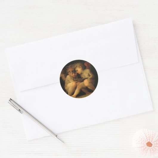 Sticker Rond Deux Cherubs Lecture par Rosso Fiorentino, Angels (Enveloppe)