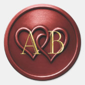 Sticker Rond Deux cœurs entrelacés Monogramme Mariage Rouge pro (Devant)