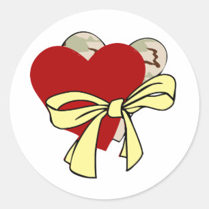 Sticker Rond Deux coeurs et ruban jaune