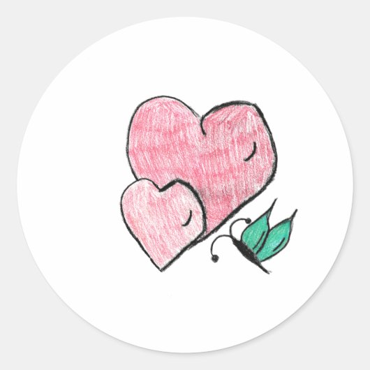 Sticker Rond Deux coeurs et un papillon (Devant)