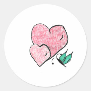 Sticker Rond Deux coeurs et un papillon