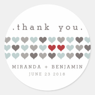 Sticker Rond Deux Coeurs Moderne Personnalisé Merci Mariage