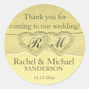 Sticker Rond Deux Coeurs Monogramme Faux Gold Foil