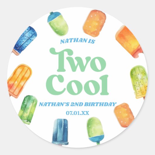 Sticker Rond Deux Cool Blue Retro Popsicle 2e fête d'anniversai (Devant)