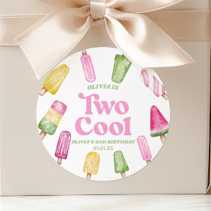 Sticker Rond Deux Cool Fête d'anniversaire rétro popsicle rose 