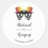 Sticker Rond Deux crânes rainbow couleurs gay mariage (Devant)