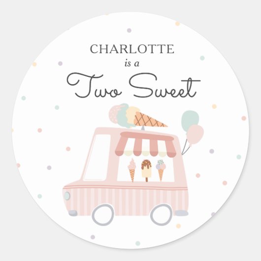 Sticker Rond Deux crème glacée douce 2e fête d'anniversaire Fav (Devant)