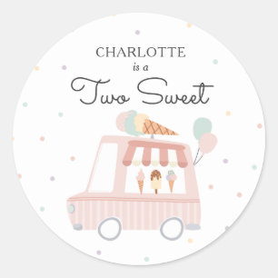 Sticker Rond Deux crème glacée douce 2e fête d'anniversaire Fav