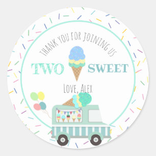 Sticker Rond Deux crème glacée douce Deuxième anniversaire Favo