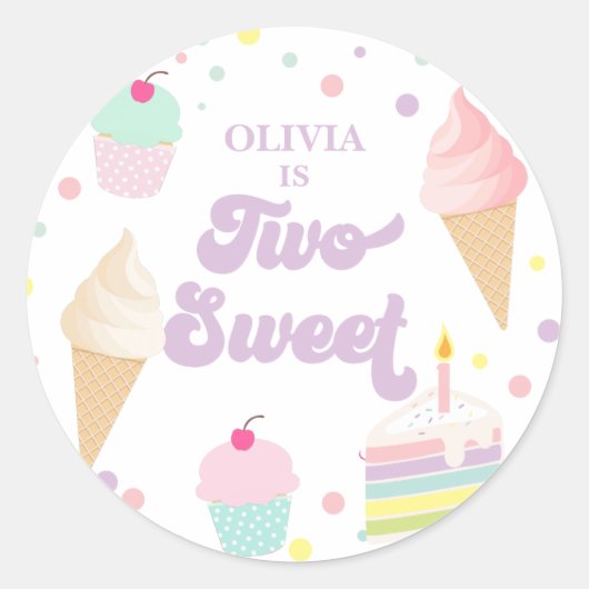 Sticker Rond Deux crème glacée douce et gâteau 2e anniversaire (Devant)