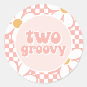 Sticker Rond Deux Daisy à carreaux rose Groovy