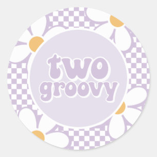 Sticker Rond Deux Daisy Groovy Violet Damier