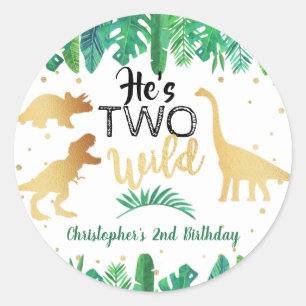 Sticker Rond Deux Dinosaures Sauvages garçons 2e fête d'anniver