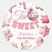 Sticker Rond Deux douce fille rose biscuit Noël 2e anniversaire (Devant)
