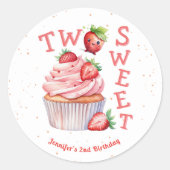 Sticker Rond DEUX douceurs ! Fraise rose 2e anniversaire (Devant)