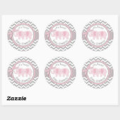 Sticker Rond Deux éléphants roses gris blanc Baby shower Chevro (Feuille)
