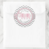 Sticker Rond Deux éléphants roses gris blanc Baby shower Chevro (Sac)