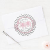 Sticker Rond Deux éléphants roses gris blanc Merci Chevron (Enveloppe)