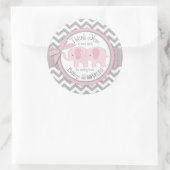 Sticker Rond Deux éléphants roses gris blanc Merci Chevron (Sac)