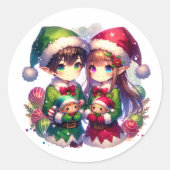 Sticker Rond Deux elfes | Noël mou (Devant)