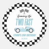 Sticker Rond Deux Fast Blue Race Car 2e fête d'anniversaire (Devant)