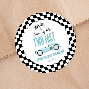Sticker Rond Deux Fast Blue Race Car 2e fête d'anniversaire
