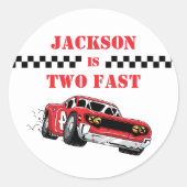 Sticker Rond Deux Fast Modern Red Race Car Boy 2e anniversaire (Devant)