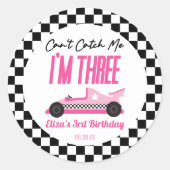Sticker Rond Deux Fast Pink Race Car 2e fête d'anniversaire (Devant)