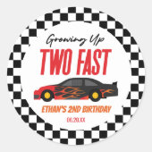 Sticker Rond Deux Fast Red Flame Race Car 2e fête d'anniversair (Devant)