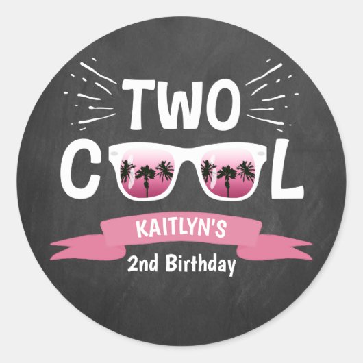 Sticker Rond Deux filles Cool Chalkboard 2e anniversaire (Devant)