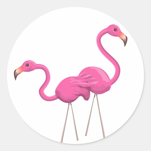 Sticker Rond Deux Flamants roses roses ensemble (Devant)