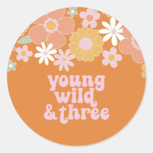 Sticker Rond Deux Floral rétro groovy d'anniversaire