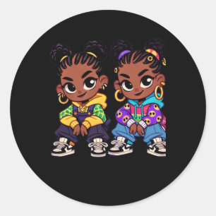 Sticker Rond Deux fois l'attitude audacieuse Black Girl Twins
