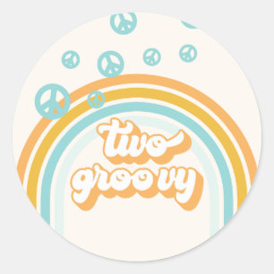 Sticker Rond DEUX Garçon Rétro Groovy 2ème Anniversaire