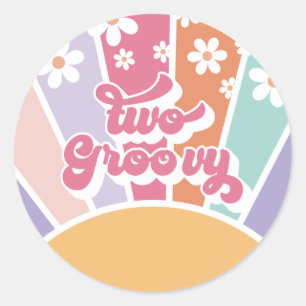 Sticker Rond Deux Groovy Rétro Soleil Arc-en-ciel Marguerite