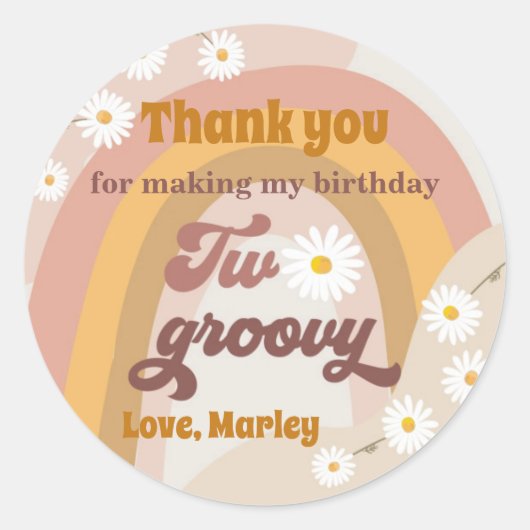 Sticker Rond Deux Hippie Retro Super Rainbow Daisy Favoriser Gi (Devant)